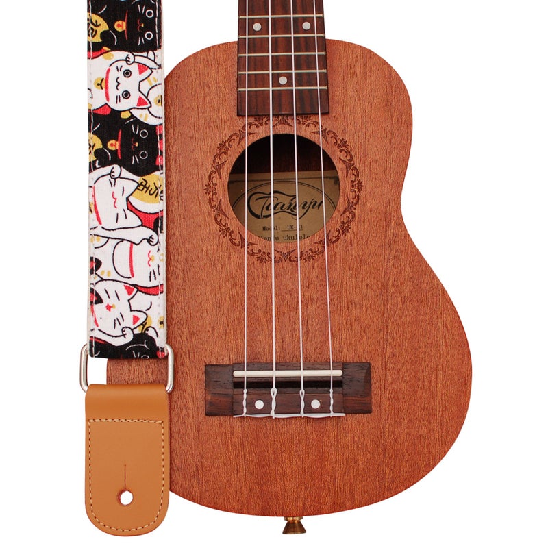 MUSIC FIRST Original Design â€œFortune Cats (Maneki Neko)â€ Soft Canvas & Genuine Leather Ukulele Strap Ukulele Shoulder Strap - Image 2